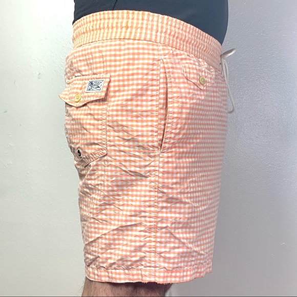 Polo by Ralph Lauren Gingham Pattern Traveler Cotton Blend, Swim Shorts. - Picture 8 of 16